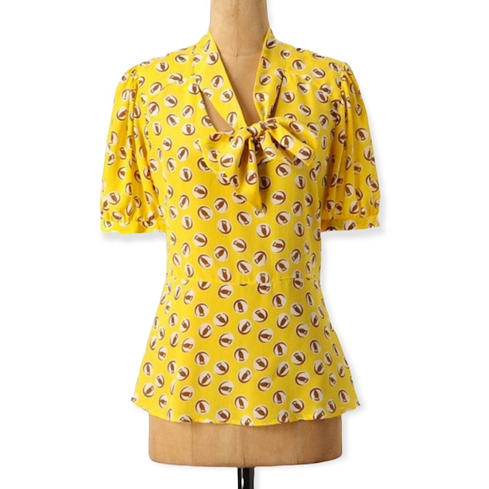 Anthropologie Girls From Savoy Lemon Lift Off Silk Blouse
